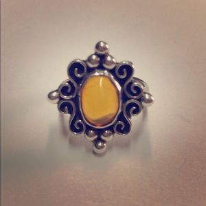 Amber & Sterling Silver Ornate size 6 Ring